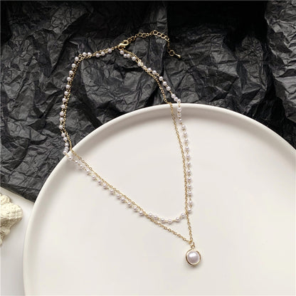 Retro Double Layer Pearl Clavicle Chain Necklace