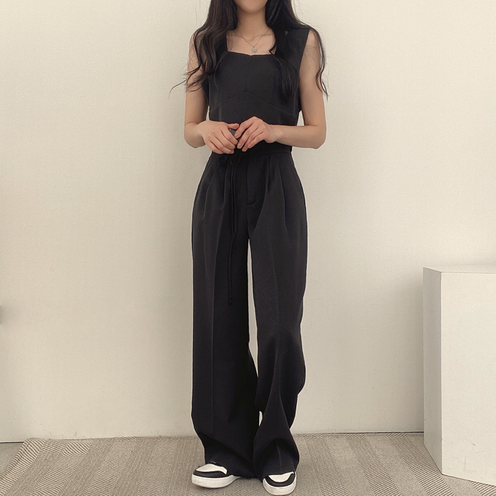 Sleeveless Vest Drawstring Wide-Leg Pants Set