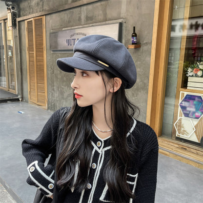 Simple Solid Color Label Fashion Beret Hat