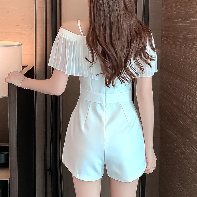 V-Neck Waist Pocket Suspender Jumpsuit Shorts