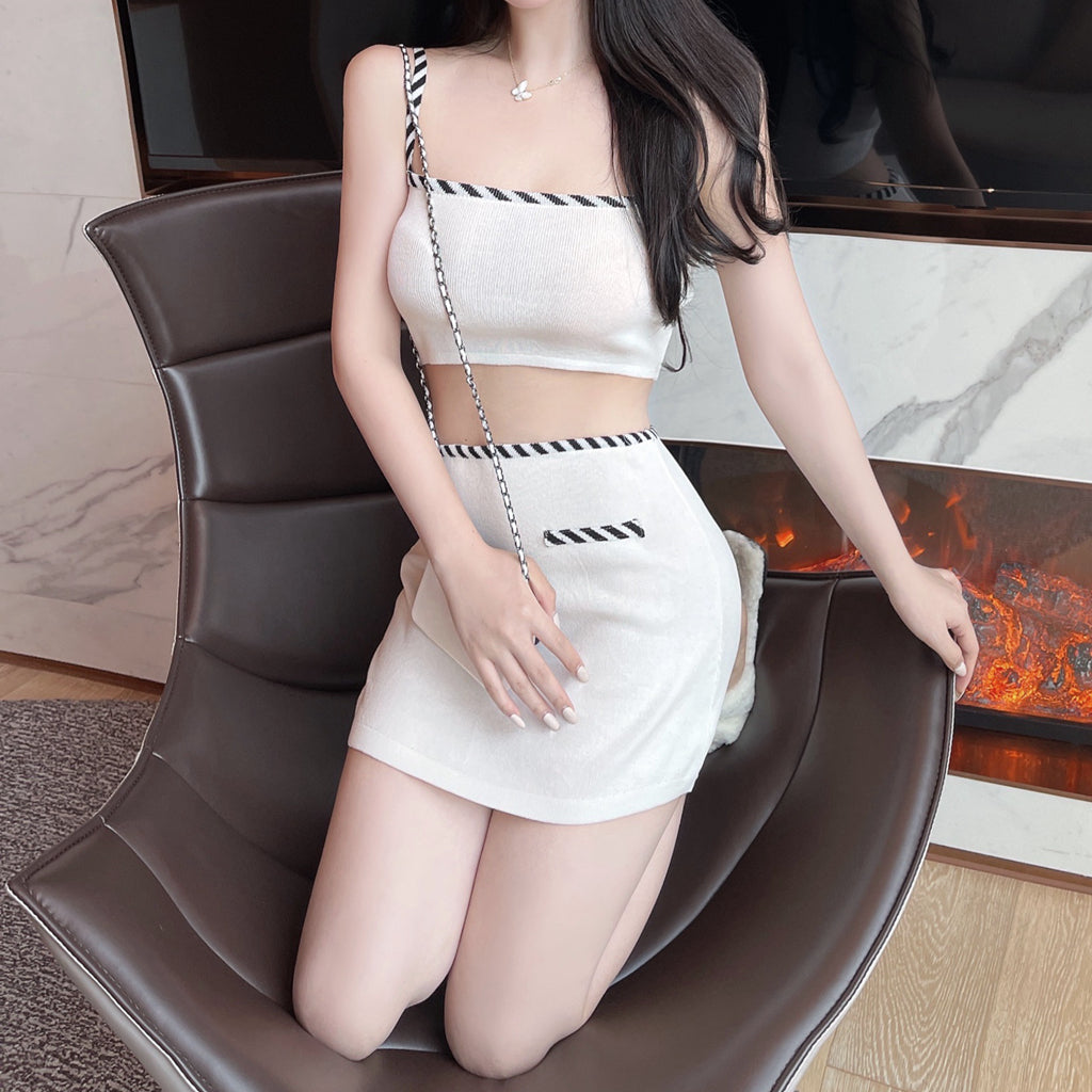 Short Knitted Tank Top High Waist Slim Skirt Set