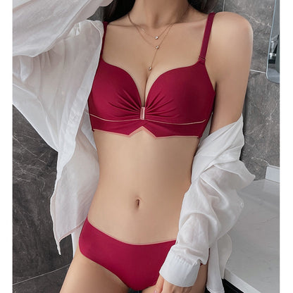 Deep V Push Up Breathable Soft Red Bra Panty Set