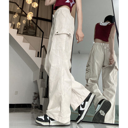 Studded Pocket Cargo Straight Leg High Rise Trousers