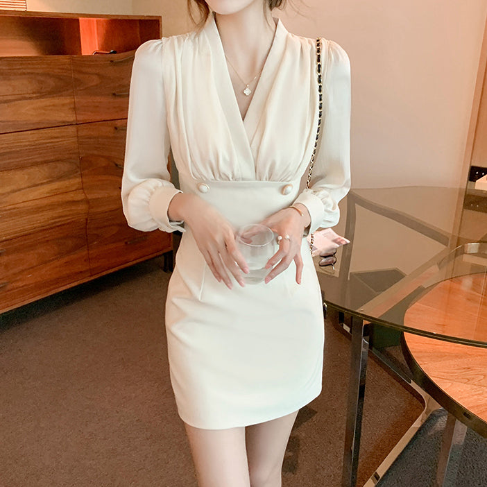 Long Sleeve Panelled V-Neck Short Dress