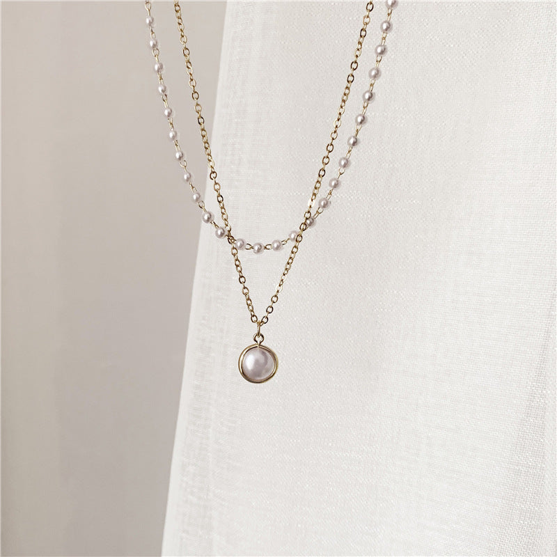 Retro Double Layer Pearl Clavicle Chain Necklace