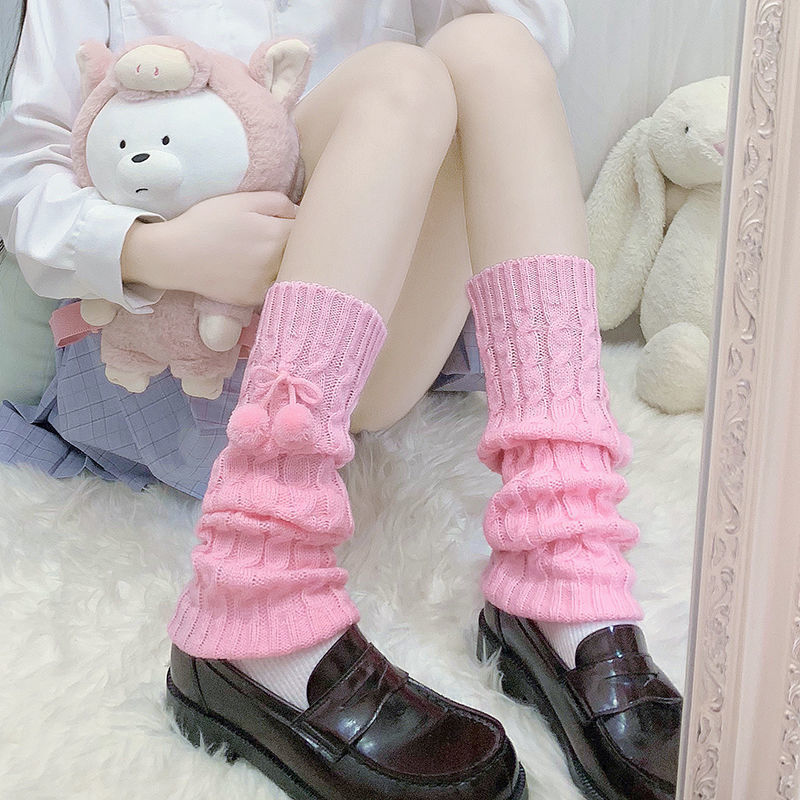 Knitted Thickened Warm Fur Ball Knee Socks