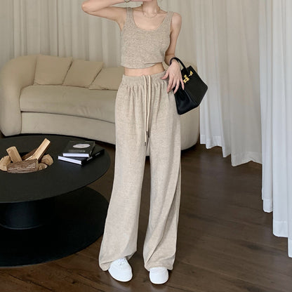 U-Neck Cropped Vest Wide-Leg Knitted Pants Set