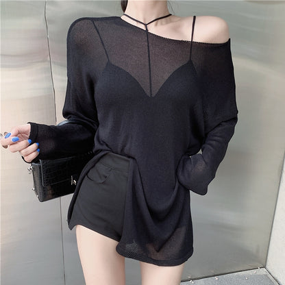 Split Sun Blouse Black Camisole Shorts Set