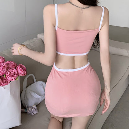 Cutout Open Waist Colorblock Cami Bodycon Dress