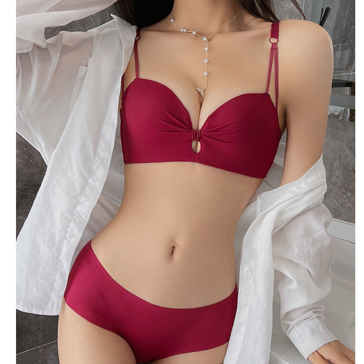 Deep V Push Up Breathable Soft Red Bra Panty Set