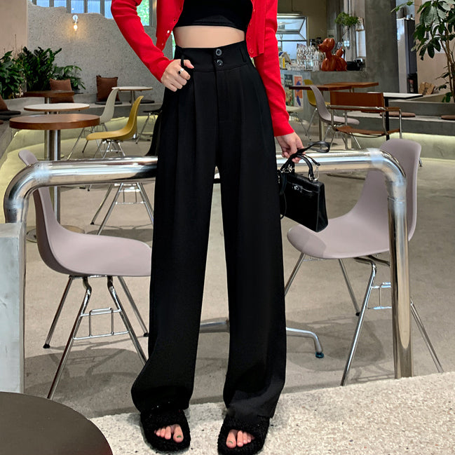 Loose Straight Wide Leg High Waist Casual Suit Pants