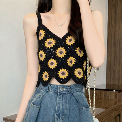 Vintage Crochet V-Neck Knitted Tank Top