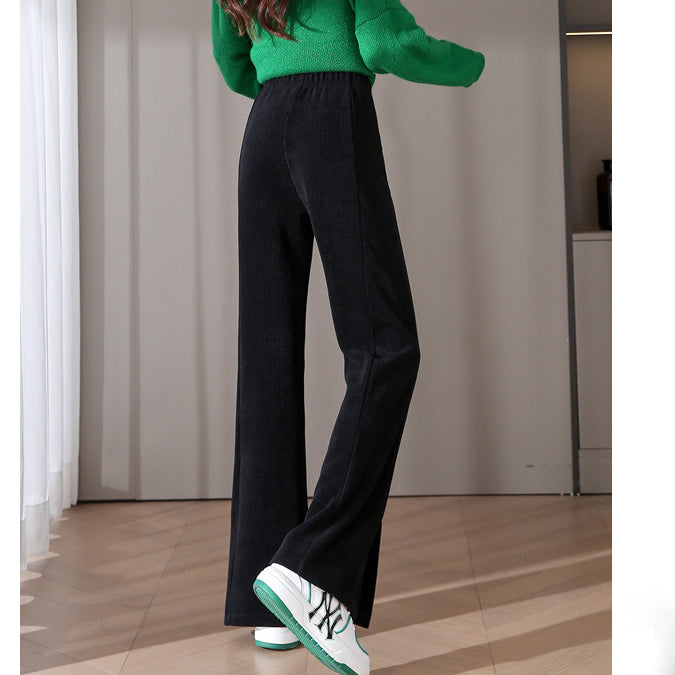 Slit Corduroy Micro-Flare Straight Chenille Pants