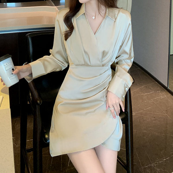 Fashion Slim Shirt V-Neck Long Sleeve Dress