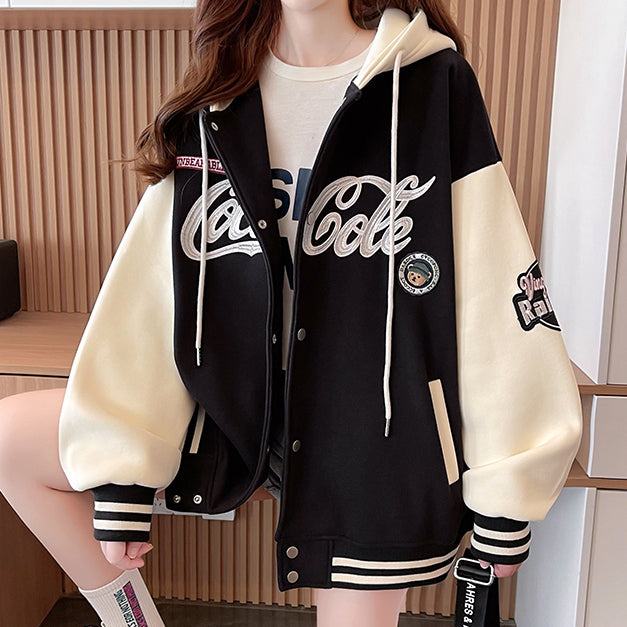 Fleece Long Sleeve Warm Hooded Baseball Sweatshirt