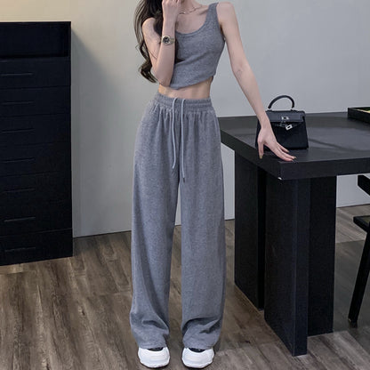 U-Neck Cropped Vest Wide-Leg Knitted Pants Set