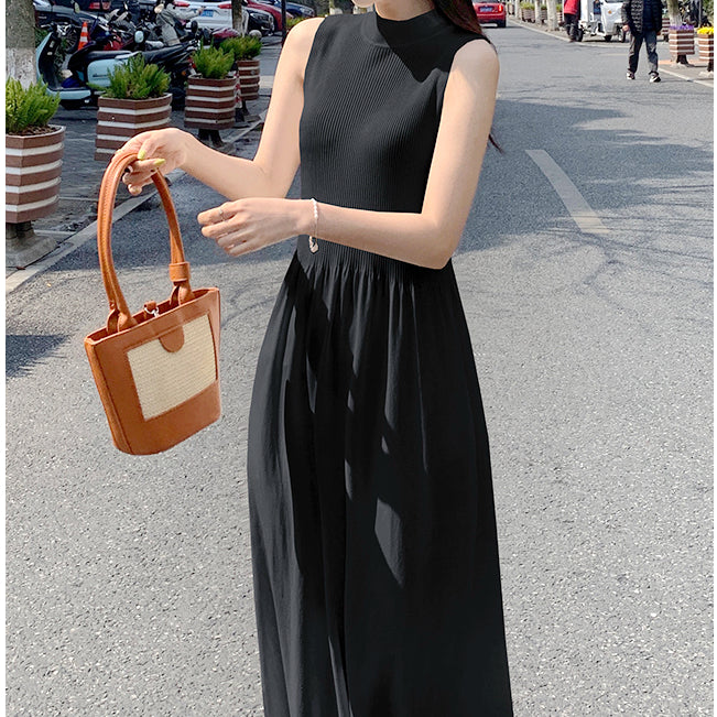 Round Neck Sleeveless Waist Slim Knit Dress