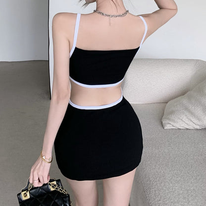 Cutout Open Waist Colorblock Cami Bodycon Dress