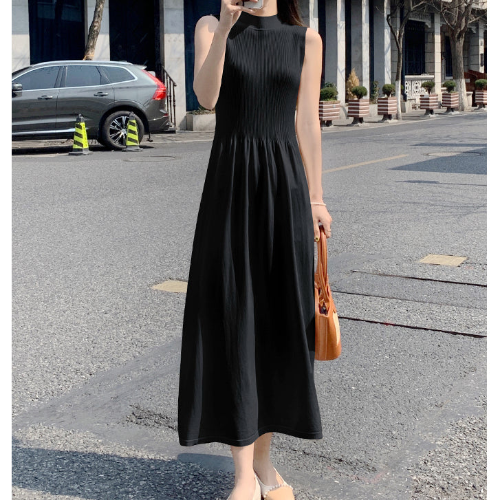 Round Neck Sleeveless Waist Slim Knit Dress