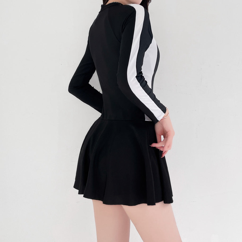 Long Sleeve Black Zip One Piece Swimsuit