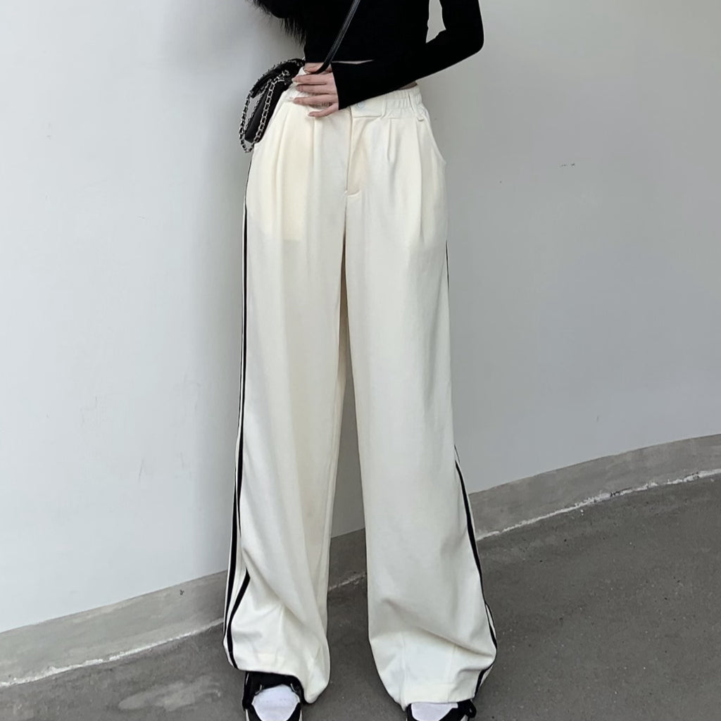 Back Lace-Up Skinny T-Shirt Striped Trousers Set