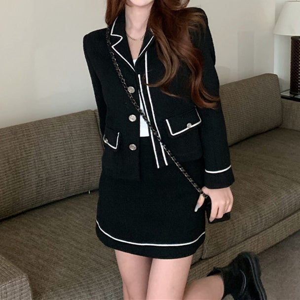 Long Sleeve Blazer Top Short Skirt Set