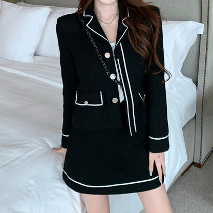 Long Sleeve Blazer Top Short Skirt Set