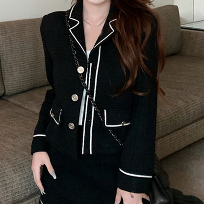 Long Sleeve Blazer Top Short Skirt Set