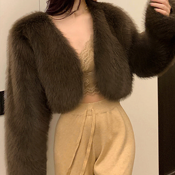 Short Shaggy Long Sleeve Fur Jacket Top