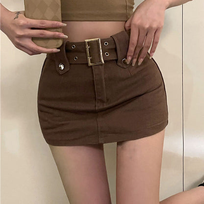 High Waist Belt Slim Fit Solid A-Line Skirt