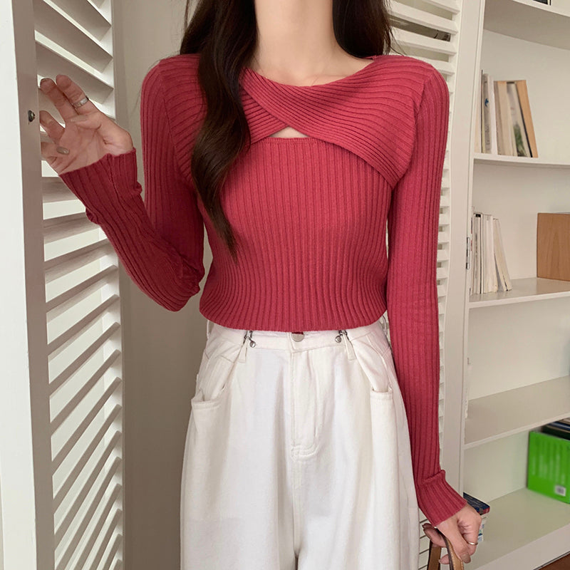 Stretch Cutout Long Sleeve Slim Fit Knit Top