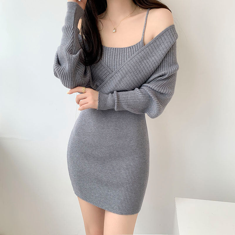 Fake Two Piece Slim Fit Long Sleeve Knit Dress