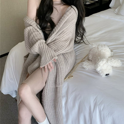 Knit Halter Dress Long Sweater Cardigan Set