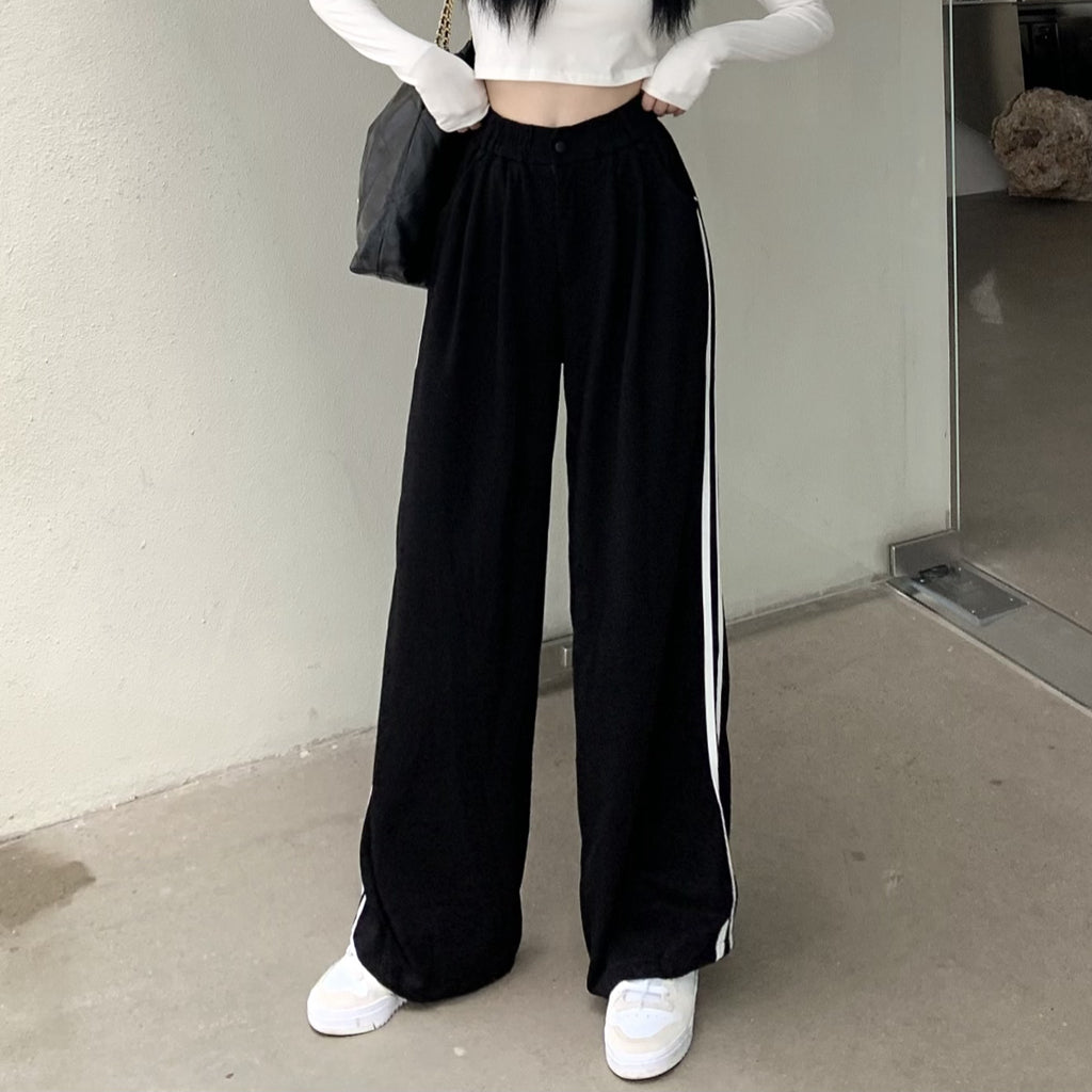 Back Lace-Up Skinny T-Shirt Striped Trousers Set