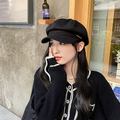 Simple Solid Color Label Fashion Beret Hat