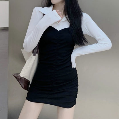 Polo Neck High Waist Long Sleeve Bodycon Dress