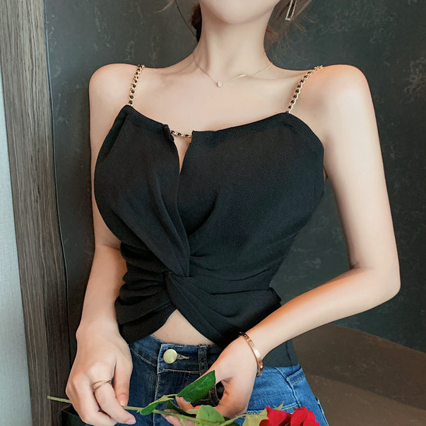 Sling Black Outer Wear Vest Cute Crop Top