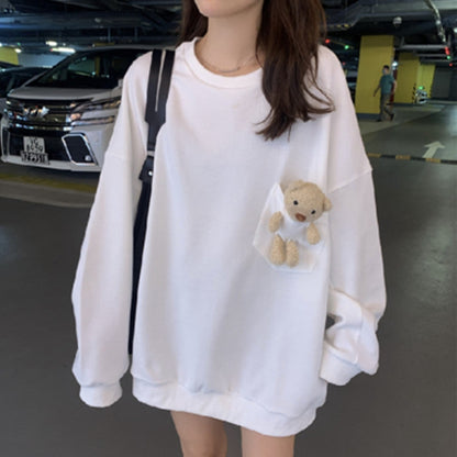 Bear Long Sleeve Sweatshirt Round Neck Coat