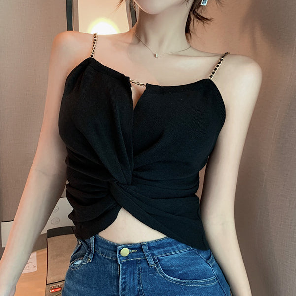 Sling Solid Color Outer Wear Vest Crop Top