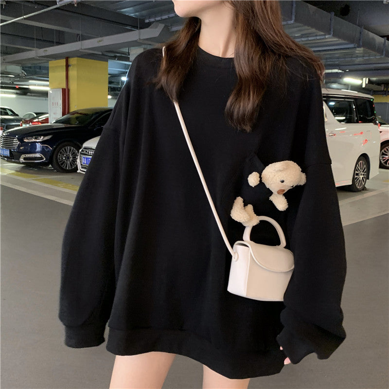 Bear Long Sleeve Sweatshirt Round Neck Coat