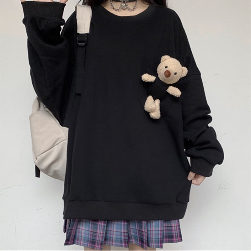 Bear Long Sleeve Sweatshirt Round Neck Coat – DRESSVY