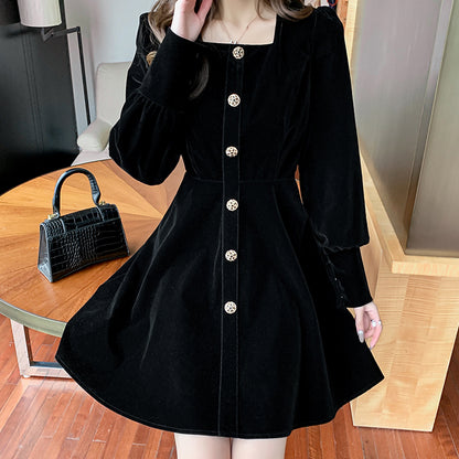 Long Sleeve Square Neck Velvet Irregular Homecoming Dress