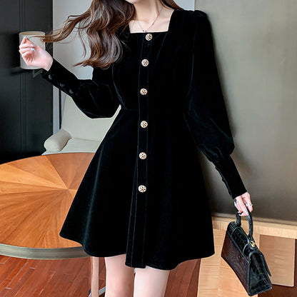 Long Sleeve Square Neck Velvet Irregular Homecoming Dress