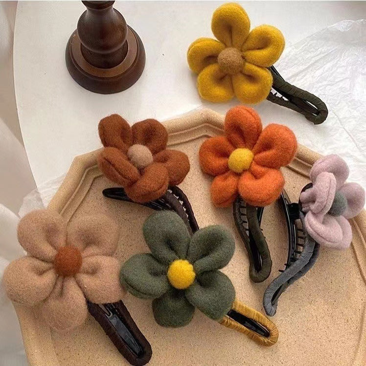 Large Plush Colorful Flower Hair Clip