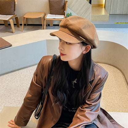 Simple Solid Color Label Fashion Beret Hat