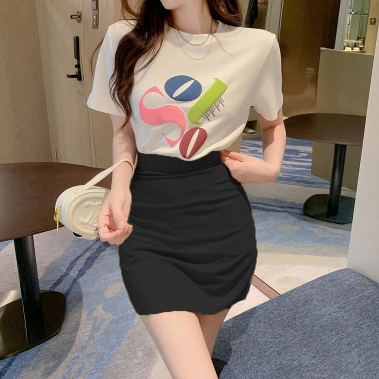 All-Match Printed T-Shirt A-Line Skirt Set