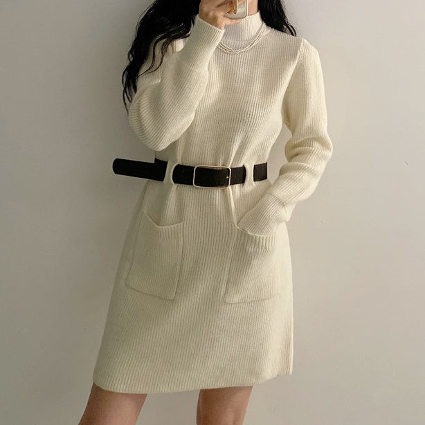 Sweater A-Line Knitted Dress With Belt