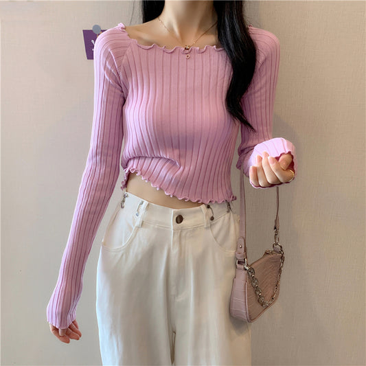 Bing Silk Short Top Long-Sleeved Sweater