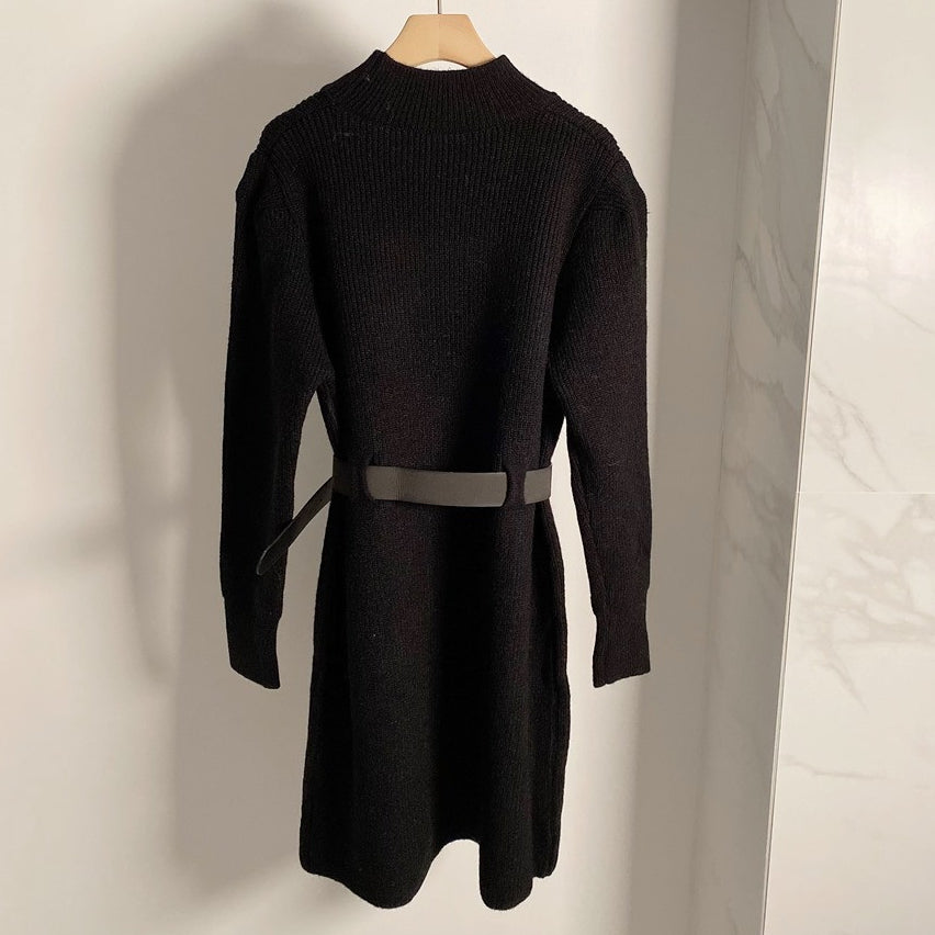 Sweater A-Line Knitted Dress With Belt