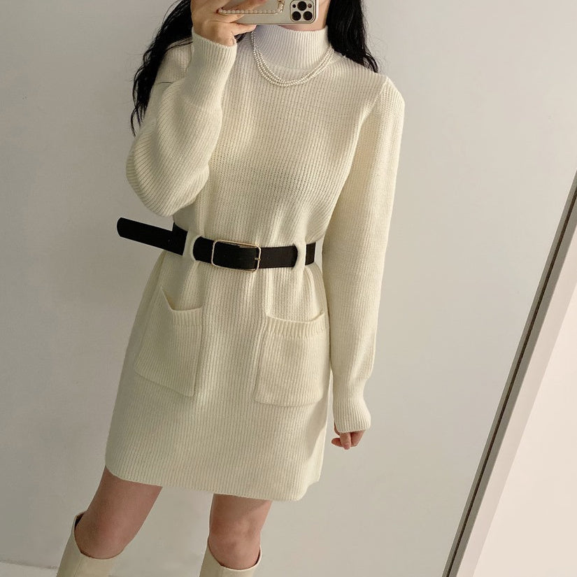 Sweater A-Line Knitted Dress With Belt